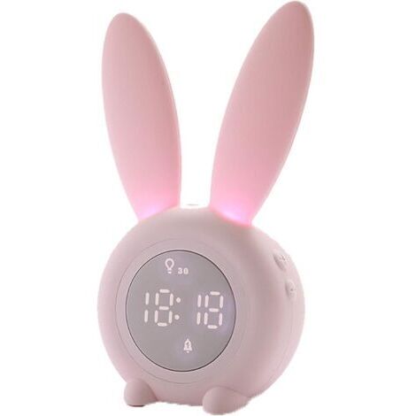 Süßer Hase Digitaler Wecker für Kinder mit Temperaturanzeige, Sprachsteuerung & Nachtlicht, Rosa, 17,5 x 9,4 x 7,3 cm