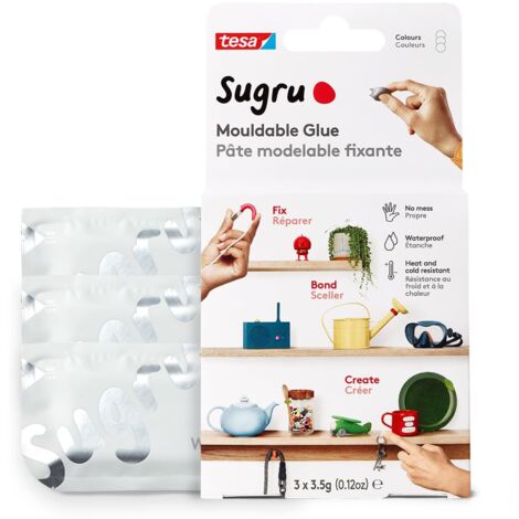 Sugru Colla modellabile di tesa, adesivo forte per tutti gli usi, confezione da 3 (3 x 3.5 g) in bianco