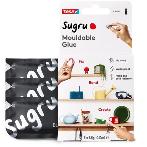 Sugru Colla modellabile di tesa, adesivo forte per tutti gli usi, confezione da 3 (3 x 3.5 g) in nero