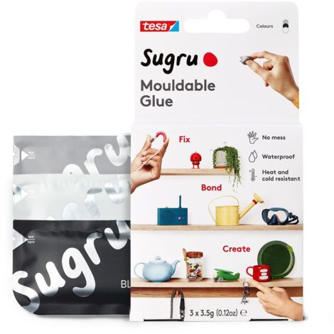 Sugru Colla modellabile di tesa, adesivo forte per tutti gli usi, confezione da 3 (3 x 3.5 g) in nero, bianco e grigio