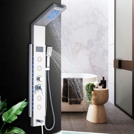 Suguword – Colonne de douche hydromassante 5 jets – Panneau en acier inoxydable – Écran LED – Installation facile – Design moderne