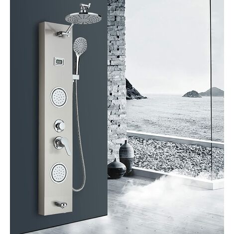 Suguword – Colonne de douche hydromassante – Douchette de tête 8' – 2 jets de massage – Douchette à main 3 modes – Acier inoxydable SUS 304