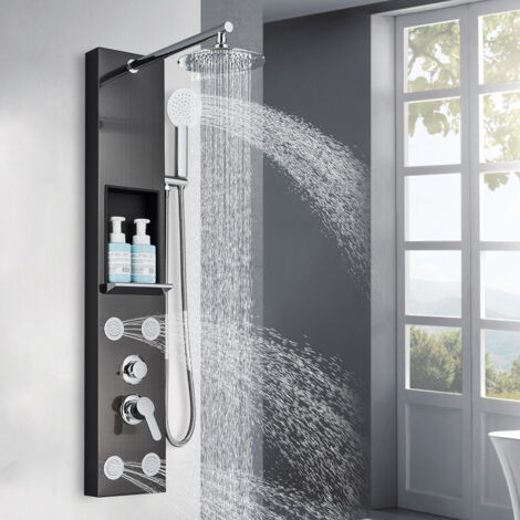 Suguword – Colonne de douche hydromassante en acier inoxydable 304 – Buses massantes – Tuyau anti-explosion 150 cm – Installation facile murale