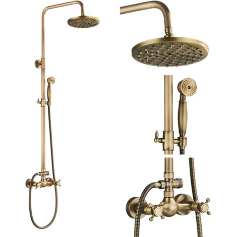 Suguword – Colonne de douche laiton massif à effet pluie – Tuyau flexible 150 cm – Haute pression – Adaptateur réglable inclus pour installation
