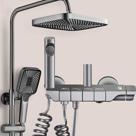 Suguword – Colonne de douche réglable en hauteur – Pomme haute 30cm – Flexible 150cm – Technologie jet d'air pour économie d'eau – Installation murale