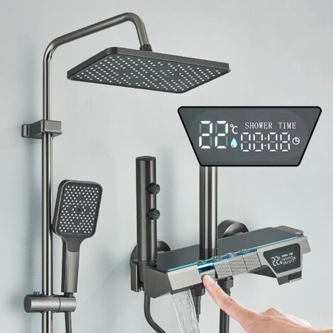 Suguword – Colonne de douche thermostatique murale – Pommeau en laiton avec affichage numérique – 3 modes de jet – Économie d'eau jusqu'à 40%