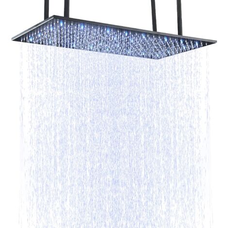 Suguword – Douche de tête LED 16 pouces – Acier inoxydable – Buses en silicone autonettoyantes – Installation facile – Capteur de température 3 couleurs