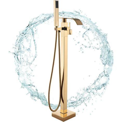 SUGUWORD Gold Wasserfall Auslauf Freistehende Armatur Badewanne Wasserhahn mit 59" Handbrause Badezimmerarmatur Standarmatur Armaturen
