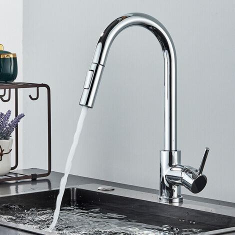 Suguword Kitchen Sink Mixer Tap with Pull Out 360¡ã Swivel Spout 2 Water Modes High Arc Single Lever Brass Bathroom Mixer Tap