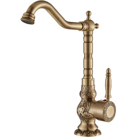 Suguword Miscelatore monocomando in ottone anticato, per lavandino e lavandino, con erogatore girevole a 360°