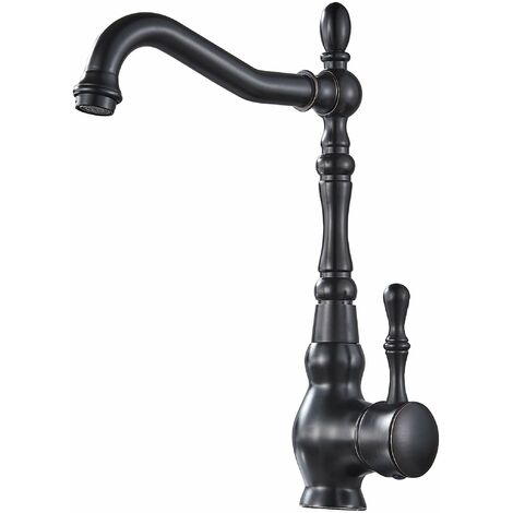 Suguword Miscelatore monocomando per bagno in stile retrò, con erogatore orientabile a 360°, in ottone, montaggio monoforo