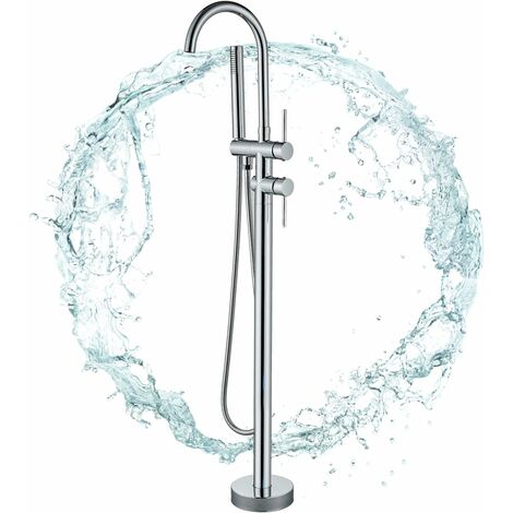 Suguword – Mitigeur de baignoire indépendant en laiton massif – Finition chrome brillante – Flexible de douche 150 cm – Buse pivotante 360°