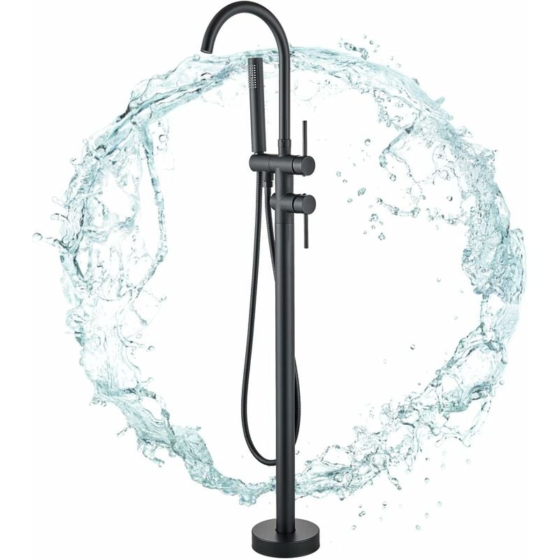 Freestanding Bathtub Faucet Bathroom Filler Faucet Two Handle Floor Stand Black with Hand Shower
