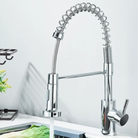 Suguword – Robinet de cuisine chromé à levier unique – Rotation 360° – Double buse avec pré-spray puissant – Hauteur 38,4 cm