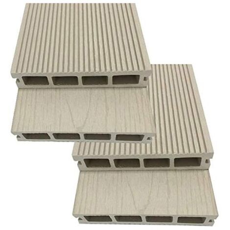 Suinga – Lot de 4 planches de jardin en composite blanc 200 x 14,6 x 2,5 cm – Résistantes et légères – Pour terrasses et trottoirs extérieurs