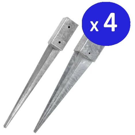Suinga – Piquets d'ancrage métalliques 7x7cm – Lot de 4 – Base de 65cm pour fixation de poteaux en bois – Adhérence sur tous types de sols