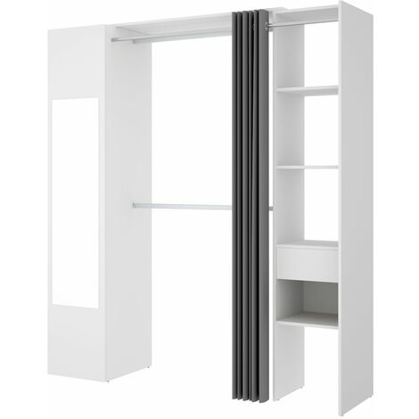 Kit Armario Extensible 2 Barras colgadoras Columna con estantes y Cajon  habitacion Dormitorio vestidor 187x168x50 cm