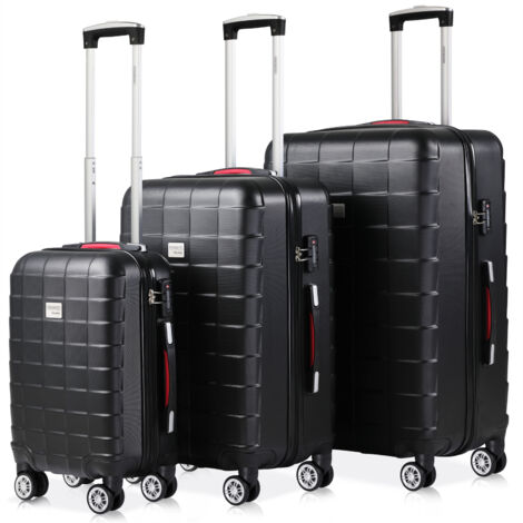 Suitcase Set 3 Pieces Trolley Travel Hard Shell 4 Rubber Castors Hard Shell 3 Pcs Set Black