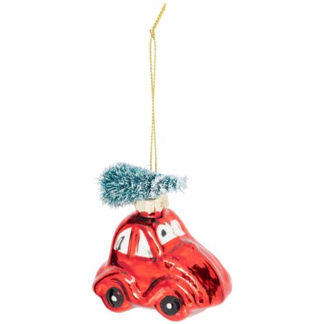 Sujet Auto und Tanne H.7cm rotes und grünes Glas - Feeric lights & christmas