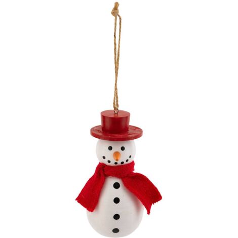 Sujet bonhomme de neige écharpe bois H.10cm blanc - Atmosphera créateur d'intérieur