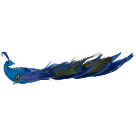 Sujet de Noël à Paillettes "Paon" 35cm Bleu