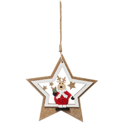 Sujet de Noël Bois Père Noël Renne Pailleté 2 Assortiment - Feeric lights & christmas
