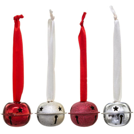 Sujet de Noël Lot de 4 Grelots en métal D4 cm avec ruban - Rouge et Or - Feeric Christmas
