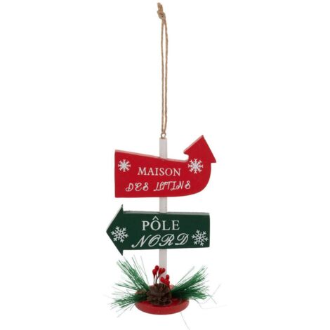 Sujet Holzschildchen H.14cm rot und grün - Feeric lights & christmas