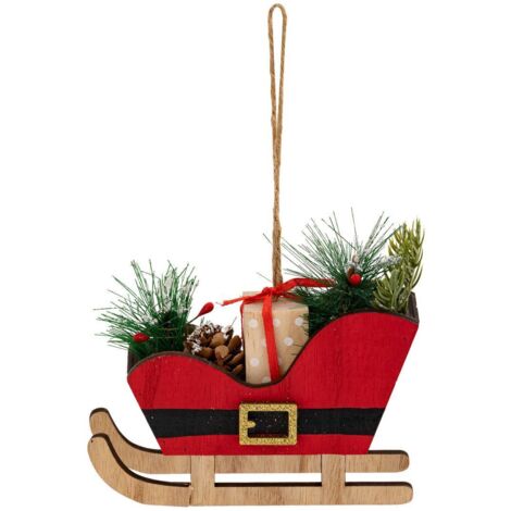 Sujet Holzschlitten H.12,5cm rot - Feeric lights & christmas