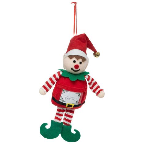 Sujet lutin avec étiquette nom 20cm polyester garçon - Feeric lights & christmas