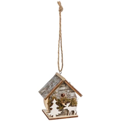 Sujet maison avec sapin et renne bois - Feeric lights & christmas