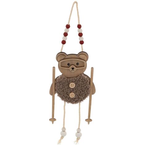 Sujet ourson bâtons de ski bois H.16cm marron - Feeric lights & christmas