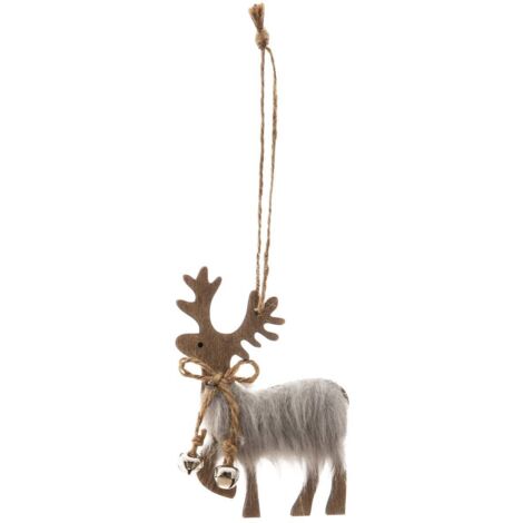 Sujet Rentier mit Fell 10cm Holz - Grau