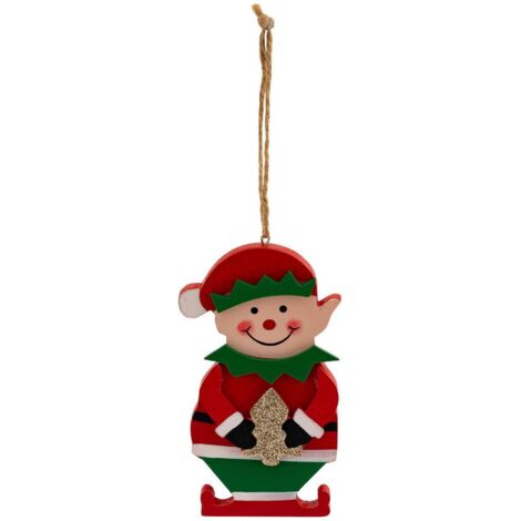 Sujet Wichtel Tannenbaum Holz H.12cm rot und grün - Atmosphera créateur d'intérieur