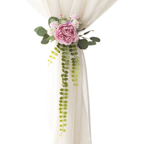 Sujetador de cortina de seda floral con cinta de satén y flores artificiales rosas – 1 pieza, color: rosa, dimensiones: 30 x 60 cm