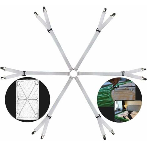 Sujetadores de sábanas - Correas elásticas ajustables para sábanas de tamaño individual, queen y king, clips cruzados de 6 vías, bandas de liga, colchón ajustable redondo y cuadrado, regalo para mamá