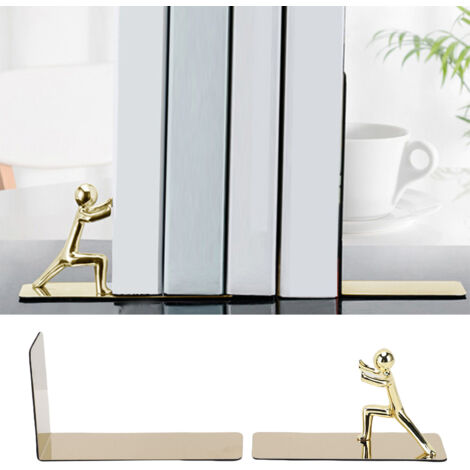 Sujetalibros con forma de hombre, fabricados en acero inoxidable chapado en oro: diseño decorativo moderno.
