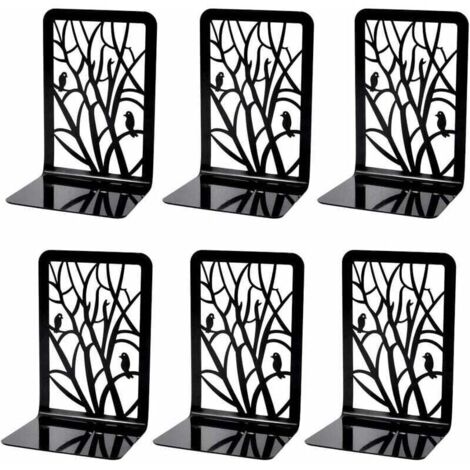 Sujetalibros, sujetalibros, sujetalibros, 3 pares de sujetalibros de metal resistentes y antideslizantes (para libros pesados), soporte divisor de libros decorativo, soporte de tope de libro