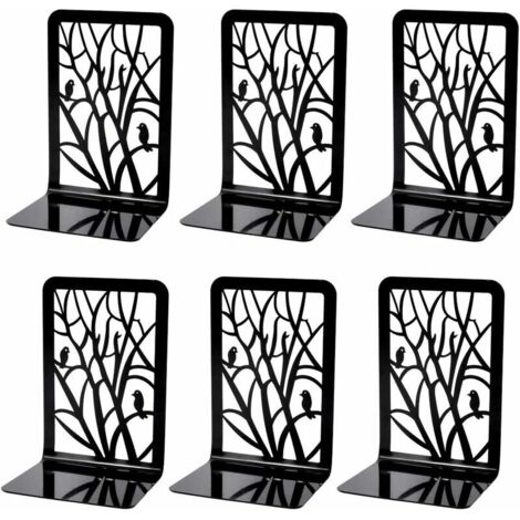 Sujetalibros, Sujetalibros, Sujetalibros, 3 pares de sujetalibros metálicos antideslizantes de alta resistencia (para libros pesados), separador decorativo para libros, soporte para sujetalibros