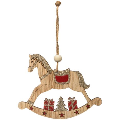 Sujeto navideño de madera Caballo balancín 10 cm - Feeric lights & christmas
