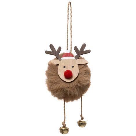 Sujeto navideño Reno de madera Campanilla de piel beige - Feeric lights & christmas