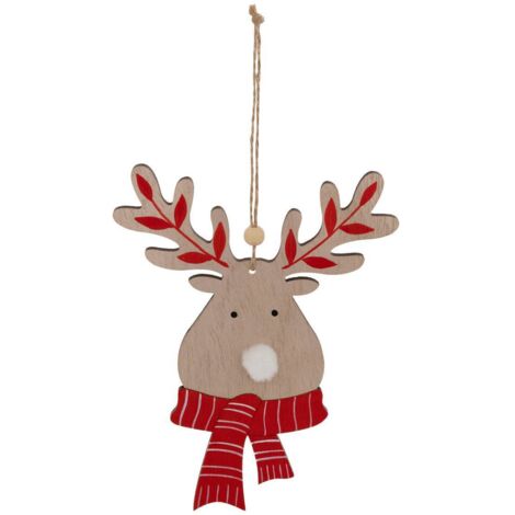 Sujeto reno bufanda madera H.17cm rojo - Feeric lights & christmas