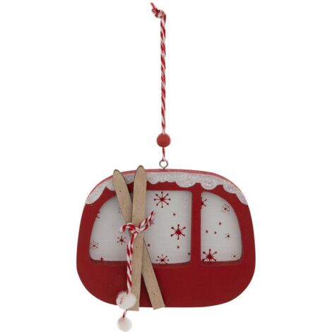 Sujeto teleférico de madera H.10cm rojo - Feeric lights & christmas