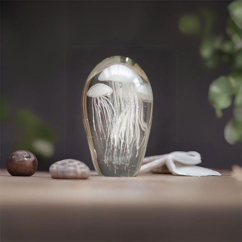 Sulfure verre méduses banches 21x13cm