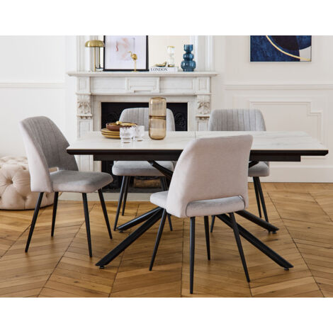 Sullana - ausziehbarer esstisch - marmoreffekt - 160 bis 200 cm - schwarz / weiß