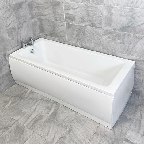 Suma 1600 x 700mm White Acrylic Square Single Ended Bath with Panel Options, With Front Panel-Without End Panel