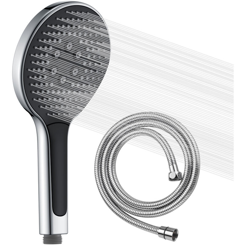 Sumerain - Pommeau de douche rond chromé à haute pression avec flexible de 150cm, Douchette économie d'eau avec trois types de jets (130 mm)