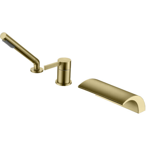 SUMERAIN Mitigeur de Baignoire avec Bec Cascade et Douchette, Finition PVD Durable, Mitigeur de Baignoire avec Valve 2 en 1, Or Brossé