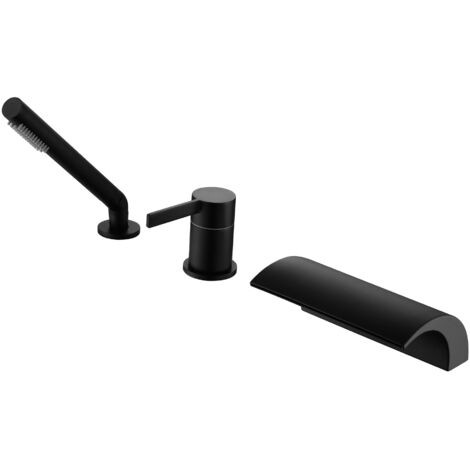 SUMERAIN Mitigeur de Baignoire Sans Plomb avec Bec Cascade et Douchette, Mitigeur Double Fonction, Noir Mat