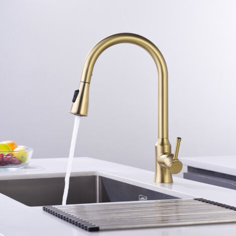 SUMERAIN Mitigeur de Cuisine avec Bec Pivotant à 360° et Pulvérisateur Extractible, Finition PVD Durable, Mitigeur Mélangeur en Or Brossé Sans Plomb